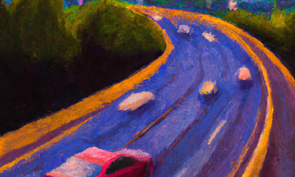 DALL·E 2022-11-06 17.38.33 - an modern oil painting of a car on a highway.png